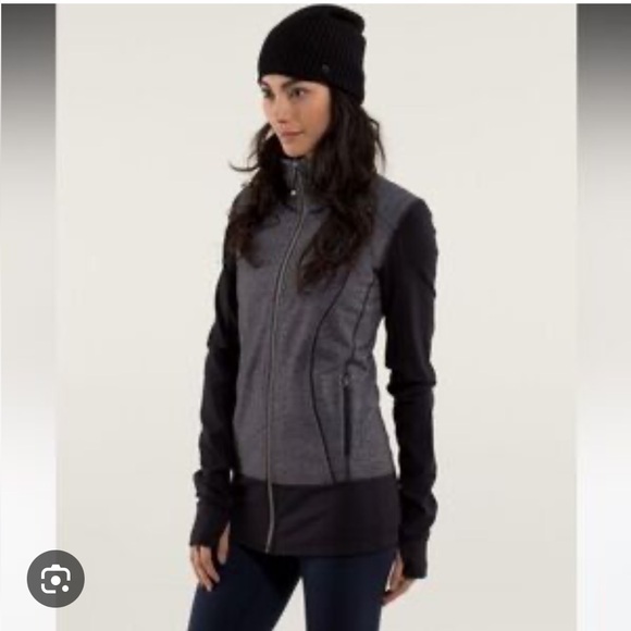 lululemon athletica Jackets & Blazers - Lululemon Nice Asana herringbone Gray and Black Zip-Up Jacket size 2-4